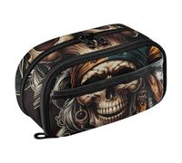 RPLIFE Large Capacity Pencil Case for Teen Girls Jolly Roger Pirate Skulls Stationery Organizer,Multi Compartment Stationery Organizer with Clear PVC Pocket