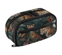 RPLIFE Large Capacity Pencil Case for Teen Girls Jungle Animals Tigers Organizer,Multi Compartment Stationery Organizer with Clear PVC Pocket