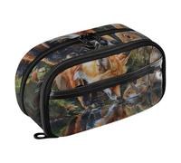 RPLIFE Large Capacity Pencil Case, Forest Squirrel Fox Organizer with Clear PVC Pocket, Pencil Pouch School Supplies Girls