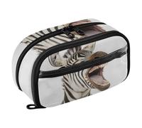 RPLIFE Large Capacity Pencil Case, Laughing Zebra Organizer with Clear PVC Pocket, Pencil Pouch Back to School