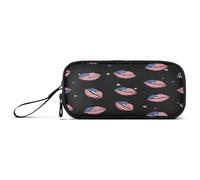 RPLIFE Lips American Flag Black Pencil Pounch, Multi Pocket Pencil Case, Pencil Bag Aesthetic