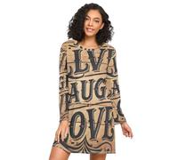 RPLIFE Live Laugh Love Print Womens Night Shirt, Long Sleeve Womens Nightgowns, Comfy Sleep Dress for Fall Winter, Live Laugh Love Print, XXL