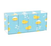 RPLIFE Makeup Brush Holder Clear Pencil Organizer 4 Compartments for Office Desk Accessory, Cute Yellow Chicks