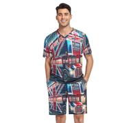 RPLIFE Mens Pajama Sets Short Sleeve Pajama Sets Loungewear Sets Pj Sleep Sets, S-XXL, British Bus Dyed British Flag, XXL