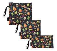 RPLIFE Mexican Guitars Skulls Washable Snack Sandwich Bags Reusable, Zipper Food Storage Pouch for School Picnic Work Travel (Set of 3: S/M/L)