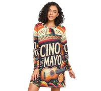 RPLIFE Mexico Cinco De Mayo Long Sleeve Womens Sleepshirt, Cozy Crewneck Sleep Dress, Comfortable Womens Nightgown, Mexico Cinco De Mayo, L