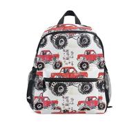 RPLIFE Monster Trucks White Toddler Boy Backpack, Mini Little Kid's Backpacks Travel Backpack, 3-8 Years, Monster Trucks White, M, Cute Backpacks