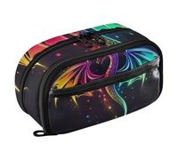 RPLIFE Neon Dragon Kids Pencil Case With Clear PVC Pocket Large Capacity Double Zipper Pencil Pouch for School Supplies