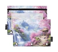 RPLIFE Oriental Mountain Waterfall Zipper Binder Pouch with Clear Window, 2Pack Pencil Pouch Teen Girls Kids School Supplies, 9.8″ × 7″ (One Size x 2)