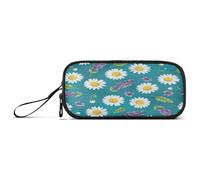 RPLIFE Painted White Daisies Blue Pencil and Pen Pouch, Large Capacity Pencil Case Simple Pencil Case