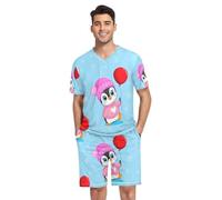 RPLIFE Pajamas Set for Men, Short Pajama Set Bedtime Loungewear, S-XXL, Cute Penguin Light Blue, L