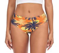 RPLIFE Palm Tree Orange Women Brief, Comfort Panty, Stretchy Briefs Women, Soft Underwear, Palm Tree Orange, XXL