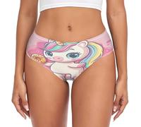 RPLIFE Palm Trees Dinosaurs Ladies Briefs, Women Breathable Briefs, Soft Stretch Underwear Women, Cartoon Unicorn Dancing Pose, S