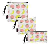 RPLIFE Peaches Bananas Polka Dot Reusable Snack Bag and Sandwich Bags Washable Fabric Food Storage Pouch with Zipper for School Picnic Work Travel (3 Pack: S/M/L)