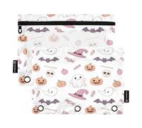RPLIFE Pencil Binder Pouch with Clear Window, 2 Pack Crayon Pouch Kids Kids School Supplies, 9.8″ × 7″, Cute Pastel Pink Halloween Ghosts