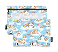 RPLIFE Pencil Pouch for 3 Ring Binder, 2 Pack 2 Fabric Pencil Pouches, Back to School Essentials, 9.8 In × 7″ In (One Size x 2), Cute Cartoon Cats Kittens
