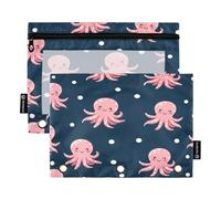 RPLIFE Pencil Pouch for 3 Ring Binder, 2 Pack 2 Fabric Pencil Pouches, Back to School Essentials, 9.8 In × 7″ In (One Size x 2), Cute Pink Cartoon Octopuses Blue