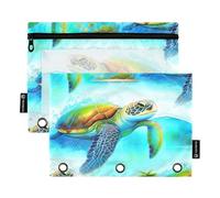 RPLIFE Pencil Pouch for 3 Ring Binder, 2 Pack 3 Ring Cloth Pencil Pouch, Back to School Essentials, 9.8 In × 7″ In (One Size x 2), Sea Turtle Blue