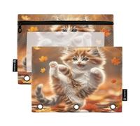RPLIFE Pencil Pouch for 3 Ring Binder, 2 Pack 3 Ring Fabric Binder Pouch, Back to School Essentials, 9.8 In × 7″ In (One Size x 2), Funny Kitten Kung Fu Cat