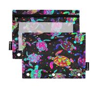 RPLIFE Pencil Pouch for 3 Ring Binder, 2 Pack 3 Ring Pouch Cloth, Back to School Essentials, 9.8 In × 7″ In (One Size x 2), Coloured Sea Turtles Spots Black