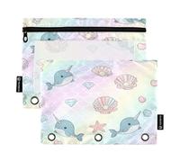 RPLIFE Pencil Pouch for 3 Ring Binder, 2 Pack 3 Ring Pouch Cloth, Back to School Essentials, 9.8 In × 7″ In (One Size x 2), Cute Cartoon Narwhals