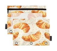RPLIFE Pencil Pouch for 3 Ring Binder, 2 Pack Binder Pouch Clear Window, Back to School Supplies, 9.8 In × 7″ In, Beige Croissants