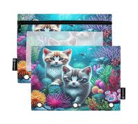 RPLIFE Pencil Pouch for 3 Ring Binder, 2 Pack Binder Pouch Clear Window, Back to School Supplies, 9.8 In × 7″ In, Kittens Colorful Coral