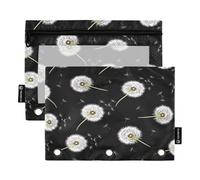 RPLIFE Pencil Pouch for 3 Ring Binder, 2 Pack Binder Pouch Clear Window, Back to School Supplies, 9.8 In × 7″ In, White Dandelion Flowers Black