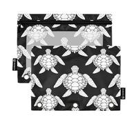RPLIFE Pencil Pouch for 3 Ring Binder, 2 Pack Clear View Fabric Zipper Pouch, Back to School Essentials, 9.8 In × 7″ In (One Size x 2), White Sea Turtles Black