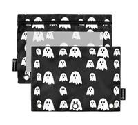 RPLIFE Pencil Pouch for 3 Ring Binder, 2 Pack Cloth Binder Pouch, Back to School Essentials, 9.8 In × 7″ In (One Size x 2), Playful White Ghosts Black