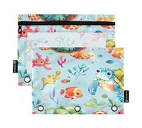 RPLIFE Pencil Pouch for 3 Ring Binder, 2 Pack Cloth Binder Pouch, Back to School Essentials, 9.8 In × 7″ In (One Size x 2), Cute Cartoon Sea Turtles Blue