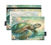 RPLIFE Pencil Pouch for 3 Ring Binder, 2 Pack Fabric Zippered Pencil Pouch, Back to School Essentials, 9.8 In × 7″ In (One Size x 2), Fantasy Vintage Sea Turtle