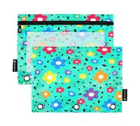 RPLIFE Pencil Pouch for 3 Ring Binder, 2 Pack Large Cloth Zippered Pencil Pouch, Back to School Essentials, 9.8 In × 7″ In (One Size x 2), Daisy Aqua