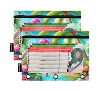 RPLIFE Pencil Pouch for 3 Ring Binder, 2 Pack Large Cloth Zippered Pencil Pouch, Back to School Essentials, 9.8 In × 7″ In (One Size x 2), Pink Palm Flamingo