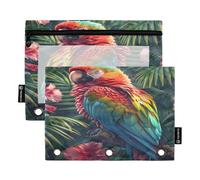 RPLIFE Pencil Pouch for 3 Ring Binder, 2 Pack Large Cloth Zippered Pencil Pouch, Back to School Essentials, 9.8 In × 7″ In (One Size x 2), Colorful Parrot Tropical Flower