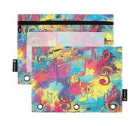 RPLIFE Pencil Pouch for 3 Ring Binder, 2 Pack Pencil Bag with Window, Back to School Supplies, 9.8 In × 7″ In, Colorful Abstract Music Notes