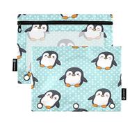 RPLIFE Pencil Pouch for 3 Ring Binder, 2 Pack Pencil Bag with Window, Back to School Supplies, 9.8 In × 7″ In, Cute Cartoon Penguins Blue