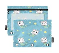 RPLIFE Pencil Pouch for 3 Ring Binder, 2 Pack Pencil Pouch Plastic Window, Back to School Supplies, 9.8 In × 7″ In, Cute Cartoon Cat Unicorns