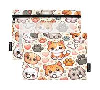 RPLIFE Pencil Pouch for 3 Ring Binder, 2 Pack Pencil Pouch with Clear Window, Back to School Supplies, 9.8 In × 7″ In, Puppy Cat Paw