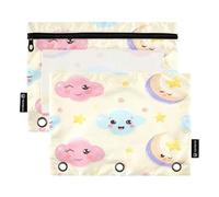 RPLIFE Pencil Pouch for 3 Ring Binder, 2 Pack, Soft Binder Pencil Pouch with Zipper, Back to School Essentials, 9.8″ × 7″, Cute Pastel Clouds