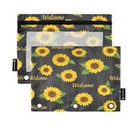 RPLIFE Pencil Pouch for 3 Ring Binder, 2 Pack, Soft Binder Pouches for 3 Ring Binders with Zipper, Back to School Essentials, 9.8″ × 7″, Sunflowers Green Leaves Wood