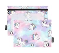 RPLIFE Pencil Pouch for 3 Ring Binder, 2 Pack, Soft Clear Flat Pencil Case, Back to School Supplies, 9.8″ × 7″, Cute Cartoon Unicorns Rainbow