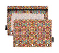 RPLIFE Pencil Pouch for 3 Ring Binder, 2 Pack, Soft Flat Pencil Pouch with Zipper, Back to School Essentials, 9.8″ × 7″, Orange Spanish Tiles Texture