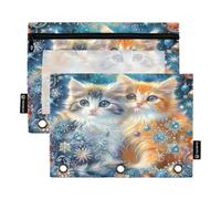 RPLIFE Pencil Pouch for 3 Ring Binder, 2 Pack, Soft Large Pencil Pouch for 3 Ring Binder, Back to School Essentials, 9.8″ × 7″, Cats Cute Kittens