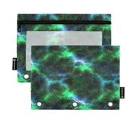 RPLIFE Pencil Pouch for 3 Ring Binder, 2 Pack, Soft Large Zipper Pouch Binder, Back to School Essentials, 9.8″ × 7″, Cosmic Nebula Green