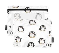 RPLIFE Pencil Pouch for 3 Ring Binder, 2 Pack, Soft Pencil Bag Flat, Back to School Supplies, 9.8″ × 7″, Cute Cartoon Penguins White