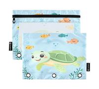 RPLIFE Pencil Pouch for 3 Ring Binder, 2 Pack, Soft Pencil Case Flat, Back to School Essentials, 9.8″ × 7″, Cartoon Turtle Sea