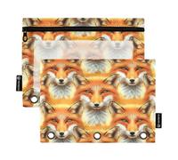 RPLIFE Pencil Pouch for 3 Ring Binder, 2 Pack, Soft Pencil Pouch Big, Back to School Essentials, 9.8″ × 7″, Cute Fox Orange