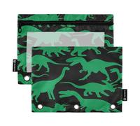 RPLIFE Pencil Pouch for 3 Ring Binder, 2 Pack, Soft Pencil Pouch Big, Back to School Essentials, 9.8″ × 7″, Cute Dinosaurs Green Black