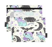 RPLIFE Pencil Pouch for 3 Ring Binder, 2 Pack, Soft Pencil Pouch for 3 Ring Binder, Back to School Supplies, 9.8″ × 7″, Cute Pastel Goth Cat Bat